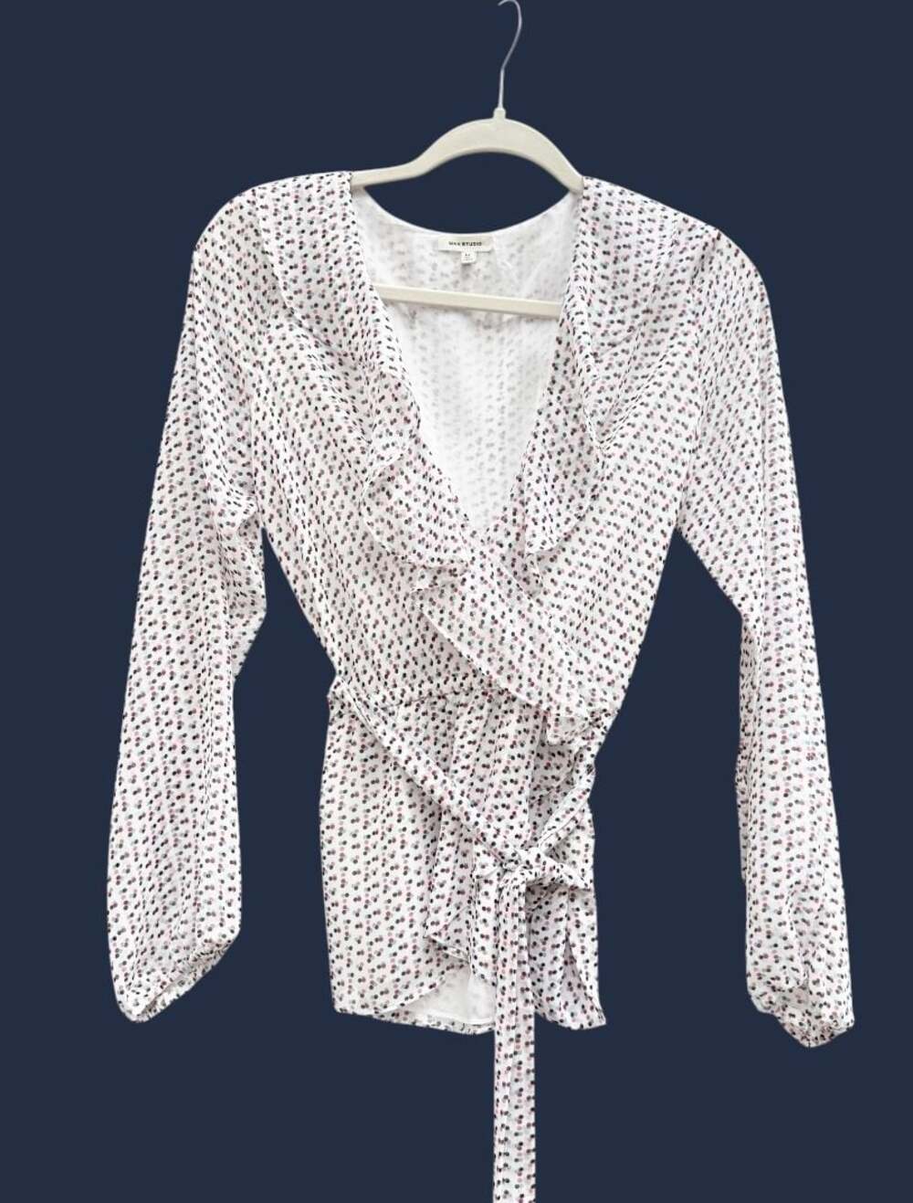 Max Studio Women's Polka Dot Print Ruffle Wrap Blouse